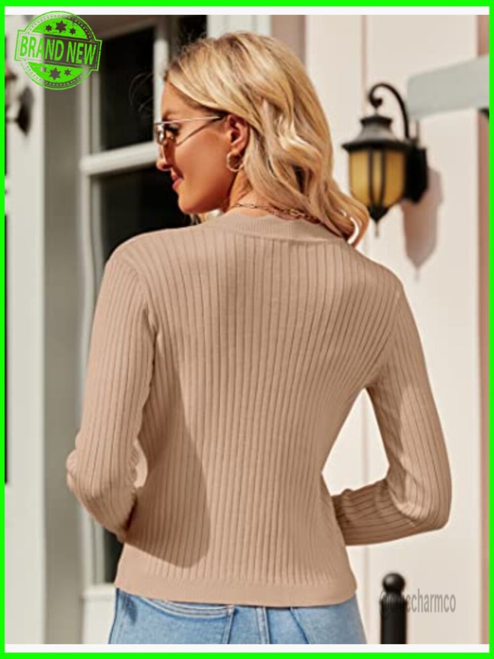 Cropped V-Neck Cardigan Knit Shrug Long Sleeve Button Down Sweater - Picture 6 of 7